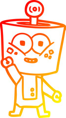 warm gradient line drawing happy cartoon robot waving hello