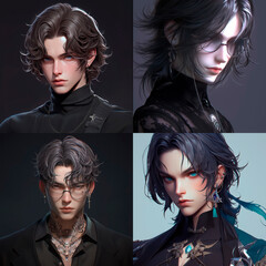Set of 3d avatar dark male