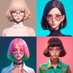 Set of 3d avatar dark glasses female