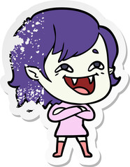 Obraz premium distressed sticker of a cartoon laughing vampire girl