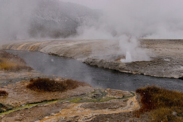 Dramatic View of Yellowstone National Park in the Winter with Some Snowfall