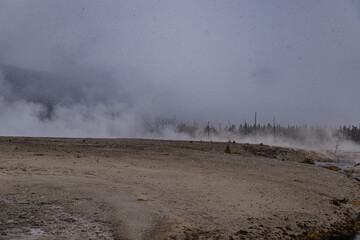 Dramatic View of Yellowstone National Park in the Winter with Some Snowfall