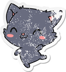 distressed sticker cartoon of cute kawaii cat