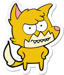 sticker of a cartoon grinning fox