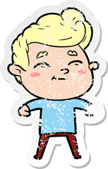 distressed sticker of a happy cartoon man