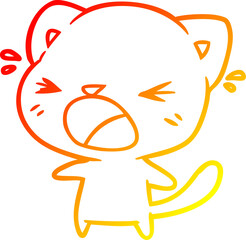 warm gradient line drawing cute cartoon cat crying