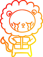 warm gradient line drawing crying cartoon lion