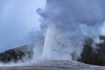 Dramatic View of Yellowstone National Park in the Winter with Some Snowfall