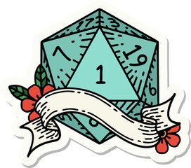 natural one d20 dice roll sticker