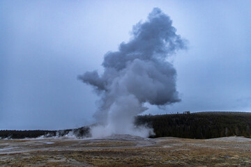 Fototapeta premium Dramatic View of Yellowstone National Park in the Winter with Some Snowfall