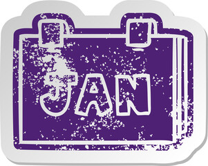 distressed old sticker of a calendar with jan