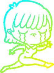 cold gradient line drawing cartoon woman crying