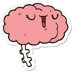 sticker of a happy cartoon brain