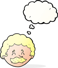 cartoon man with mustache with thought bubble