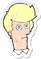 retro distressed sticker of a cartoon staring face