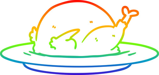 rainbow gradient line drawing cartoon cooked turkey