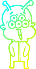 cold gradient line drawing happy cartoon alien