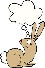 cartoon startled bunny rabbit and thought bubble