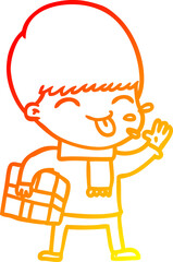 warm gradient line drawing cartoon boy sticking out tongue