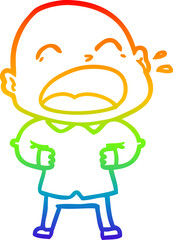 rainbow gradient line drawing cartoon shouting bald man