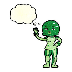 cartoon female astronaut with thought bubble