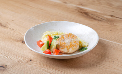 Diet cutlet with vegetables and puree
