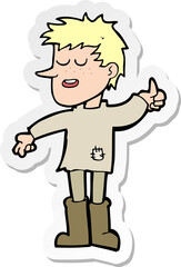 sticker of a cartoon poor boy with positive attitude