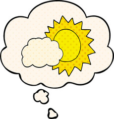 cartoon weather and thought bubble in comic book style