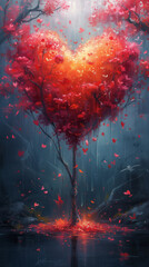Red heart shaped confetti. AI generated art illustration.