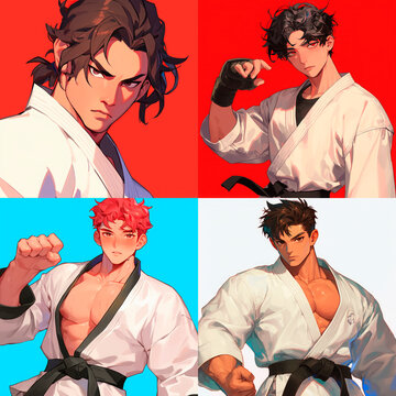 Set of avatar male taekwondo