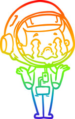 rainbow gradient line drawing cartoon crying astronaut