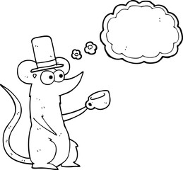 thought bubble cartoon mouse with cup and top hat