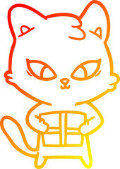 warm gradient line drawing cute cartoon cat