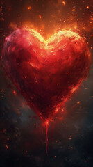 Red heart shaped confetti. AI generated art illustration.