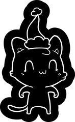 cartoon icon of a happy cat wearing santa hat