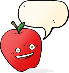 cartoon happy apple with speech bubble