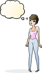 cartoon pretty woman  with thought bubble