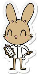 sticker of a cute cartoon rabbit with clipboard