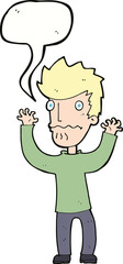 cartoon frightened man with speech bubble