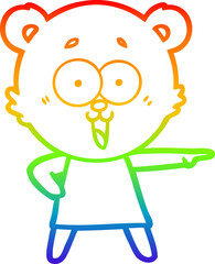 rainbow gradient line drawing laughing pointing teddy bear cartoon