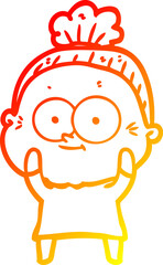 warm gradient line drawing cartoon happy old woman