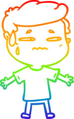 rainbow gradient line drawing cartoon anxious man