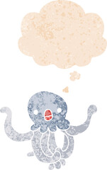 cartoon jellyfish and thought bubble in retro textured style