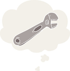 cartoon spanner and thought bubble in retro style