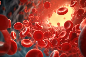 Deurstickers Abstract background of artery inside red blood hemoglobin molecule. Major blood cells erythrocytes. © Alex Shi