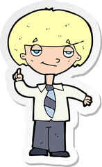 sticker of a cartoon school boy answering question
