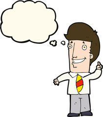 cartoon office man with idea with thought bubble