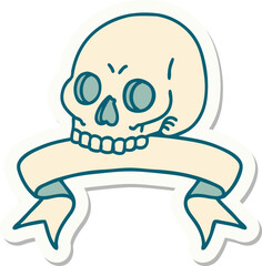 tattoo sticker with banner of a skull