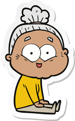 sticker of a cartoon happy old woman