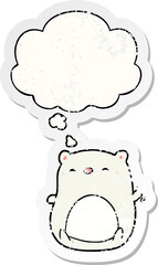 cartoon polar bear and thought bubble as a distressed worn sticker